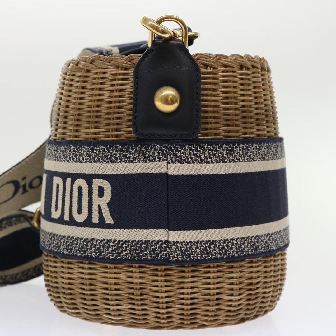 CHRISTIAN Top quality Dior Basket Bag Trotter Canvas Shoulder Bag Rattan Blue Auth 51270A
