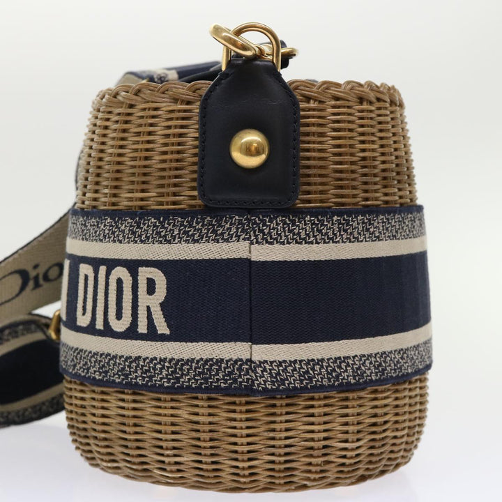 CHRISTIAN Top quality Dior Basket Bag Trotter Canvas Shoulder Bag Rattan Blue Auth 51270A
