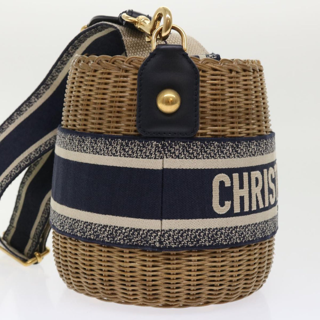 CHRISTIAN Top quality Dior Basket Bag Trotter Canvas Shoulder Bag Rattan Blue Auth 51270A