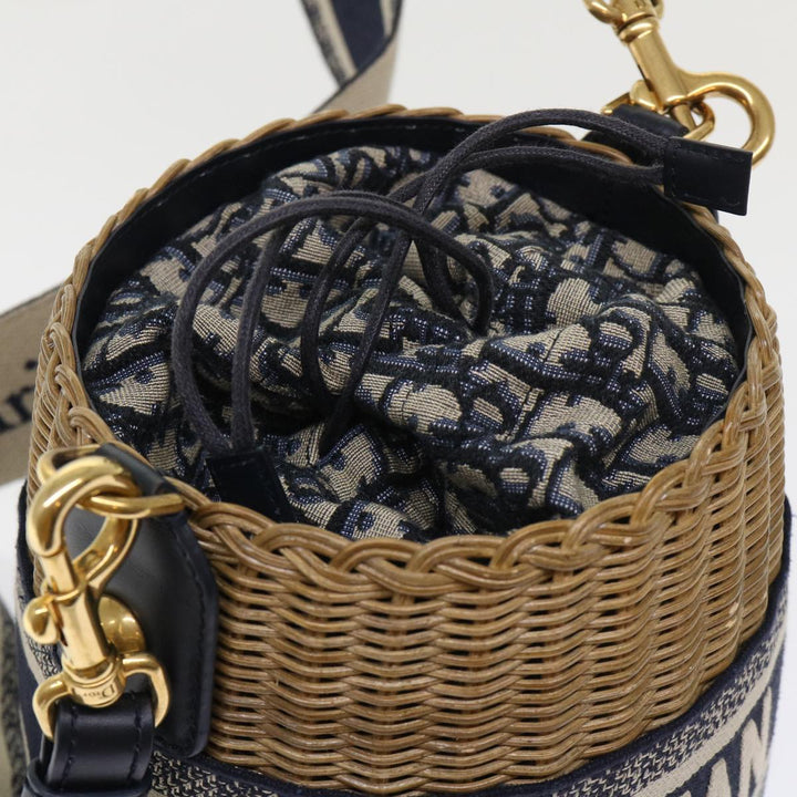 CHRISTIAN Top quality Dior Basket Bag Trotter Canvas Shoulder Bag Rattan Blue Auth 51270A
