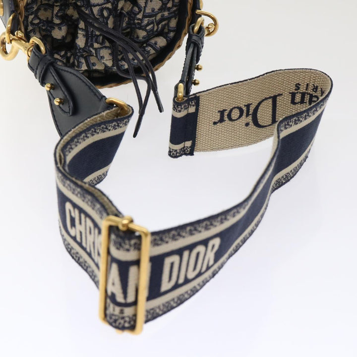 CHRISTIAN Top quality Dior Basket Bag Trotter Canvas Shoulder Bag Rattan Blue Auth 51270A