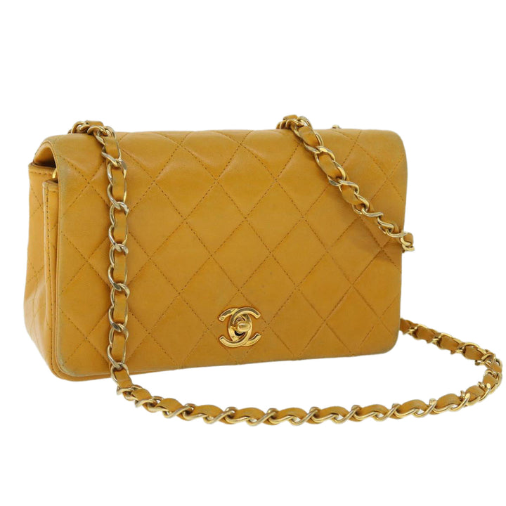 Chanel Matelasse Turn Lock Chain Shoulder Bag Lamb Skin Orange CC Auth 51273A