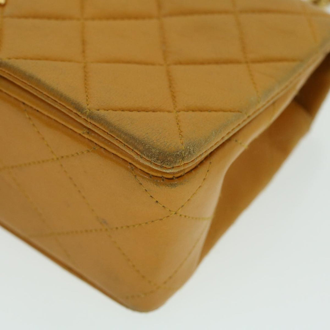 Chanel Matelasse Turn Lock Chain Shoulder Bag Lamb Skin Orange CC Auth 51273A