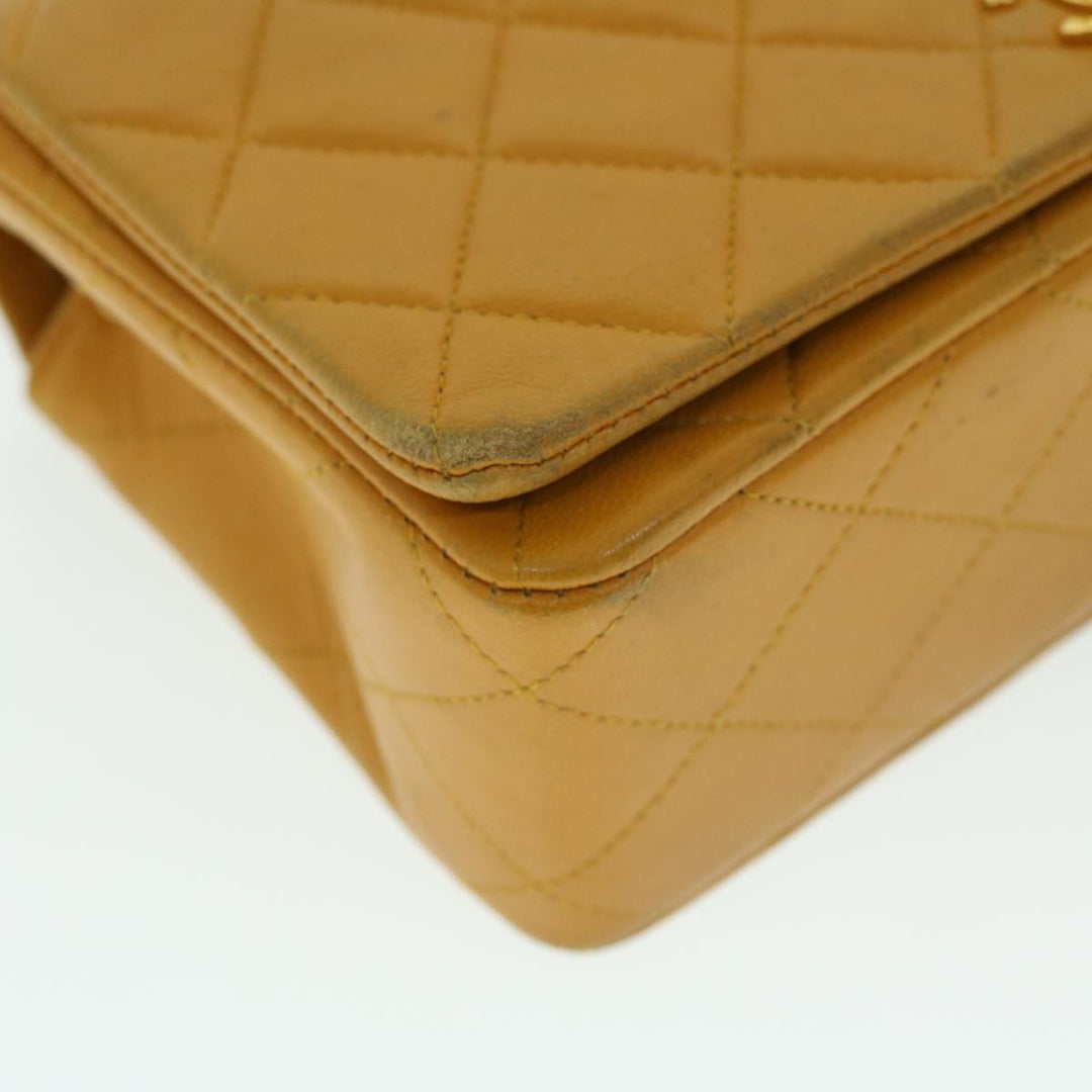Chanel Matelasse Turn Lock Chain Shoulder Bag Lamb Skin Orange CC Auth 51273A