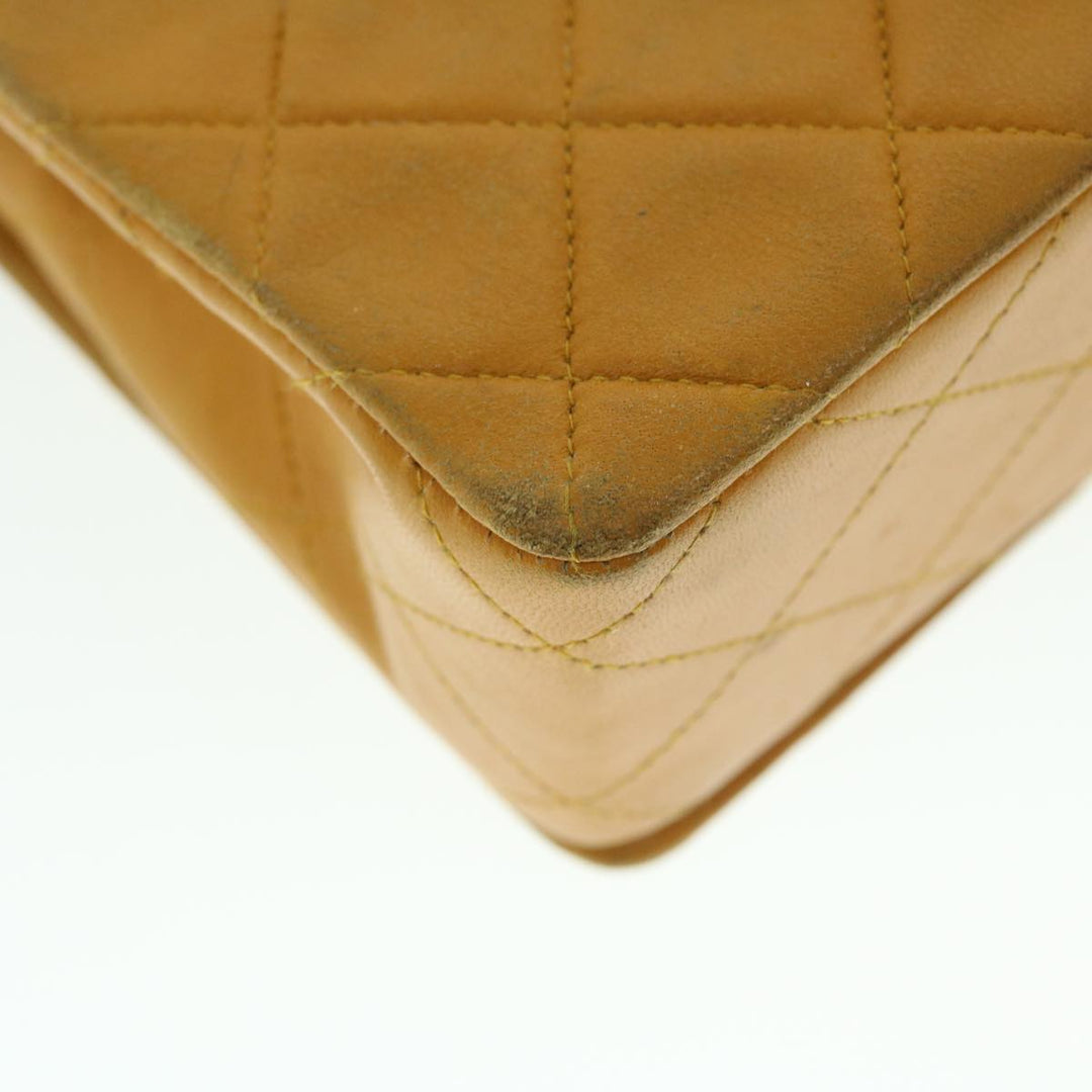 Chanel Matelasse Turn Lock Chain Shoulder Bag Lamb Skin Orange CC Auth 51273A