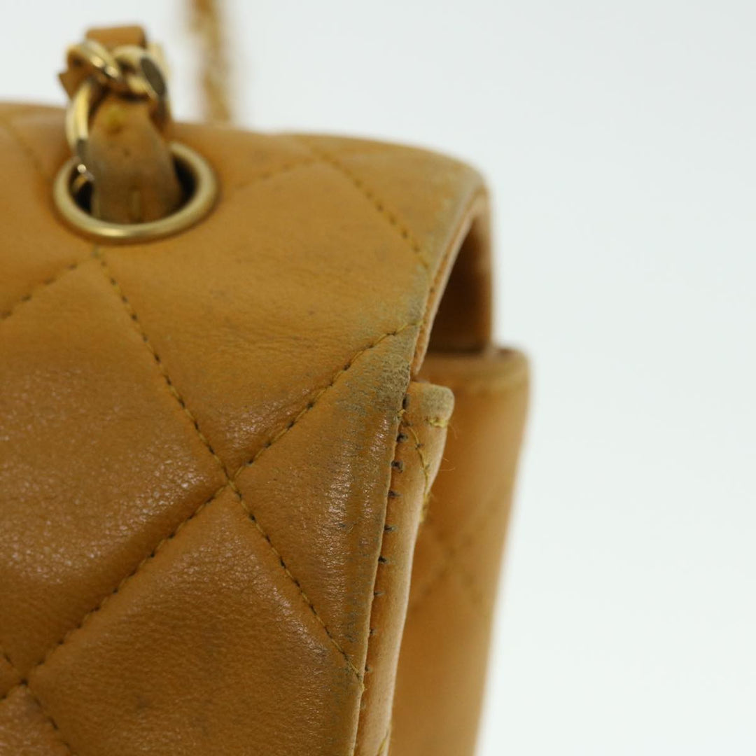 Chanel Matelasse Turn Lock Chain Shoulder Bag Lamb Skin Orange CC Auth 51273A