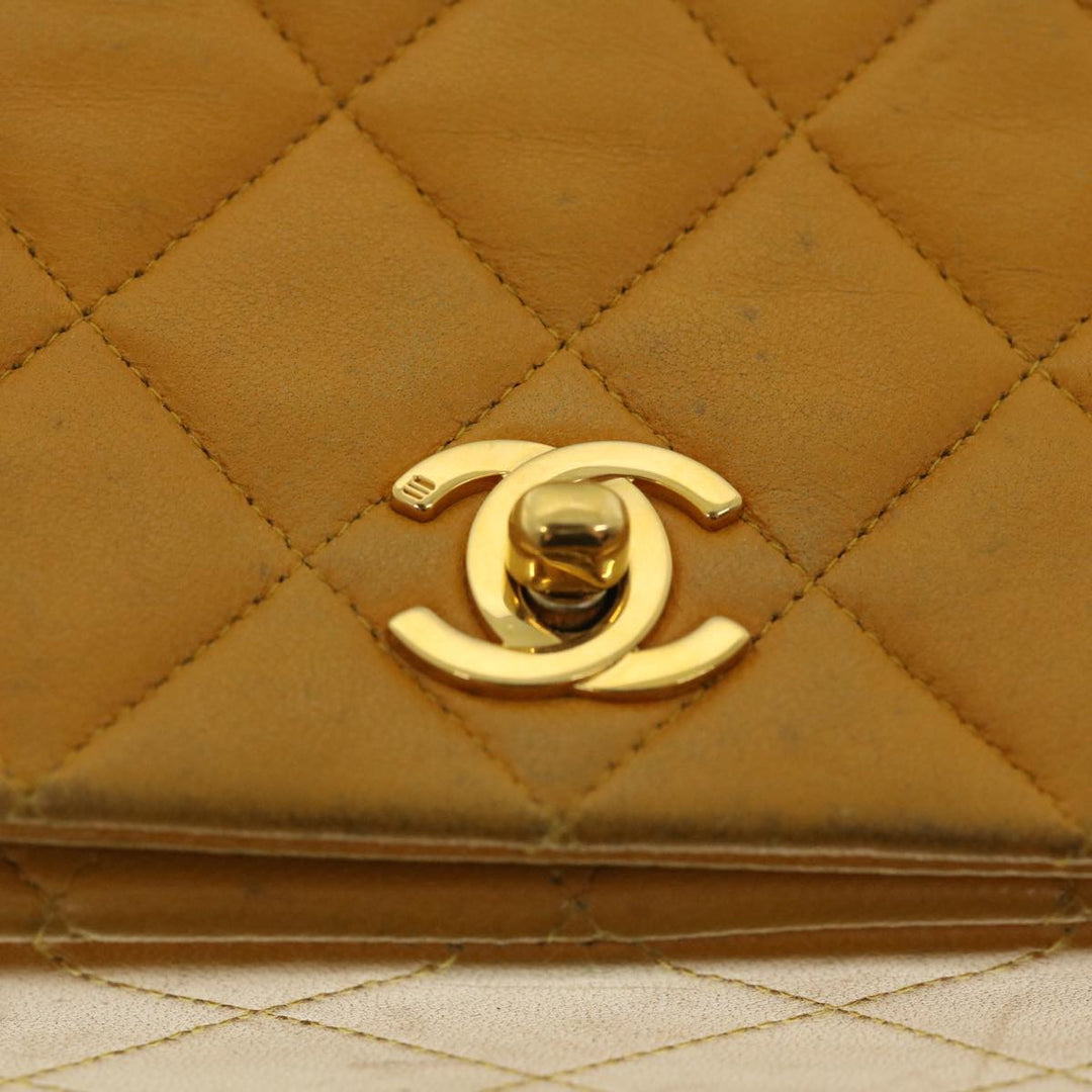 Chanel Matelasse Turn Lock Chain Shoulder Bag Lamb Skin Orange CC Auth 51273A