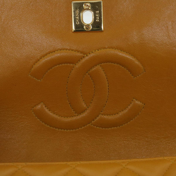 Chanel Matelasse Turn Lock Chain Shoulder Bag Lamb Skin Orange CC Auth 51273A