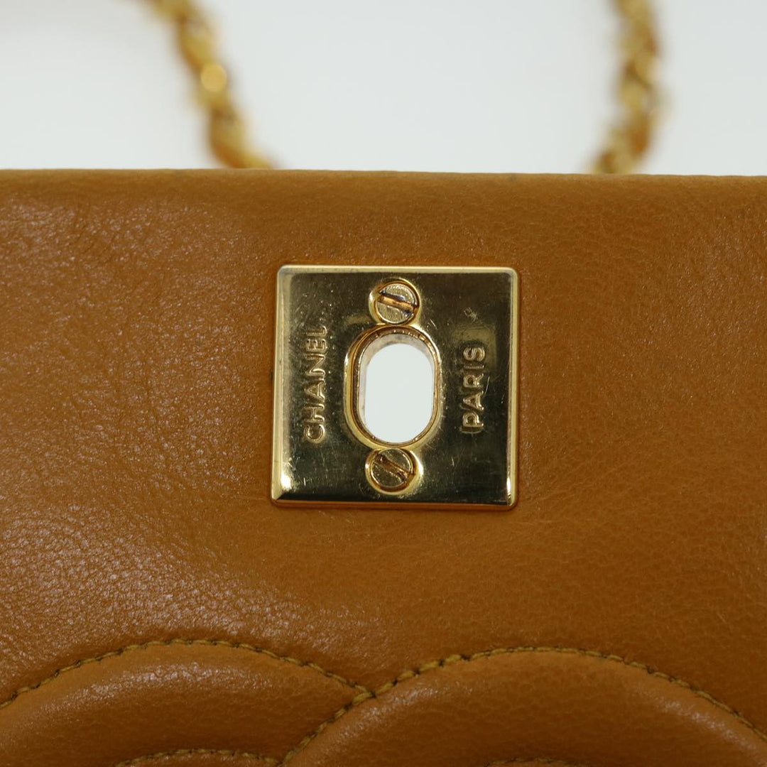 Chanel Matelasse Turn Lock Chain Shoulder Bag Lamb Skin Orange CC Auth 51273A