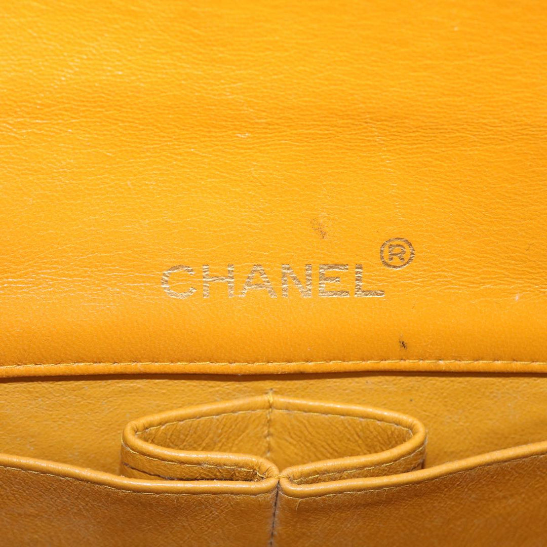 Chanel Matelasse Turn Lock Chain Shoulder Bag Lamb Skin Orange CC Auth 51273A