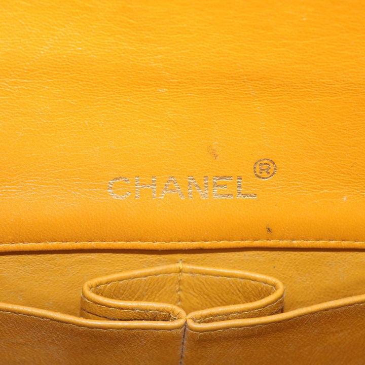 Chanel Matelasse Turn Lock Chain Shoulder Bag Lamb Skin Orange CC Auth 51273A