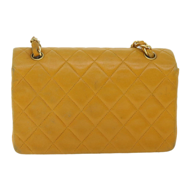 Chanel Matelasse Turn Lock Chain Shoulder Bag Lamb Skin Orange CC Auth 51273A