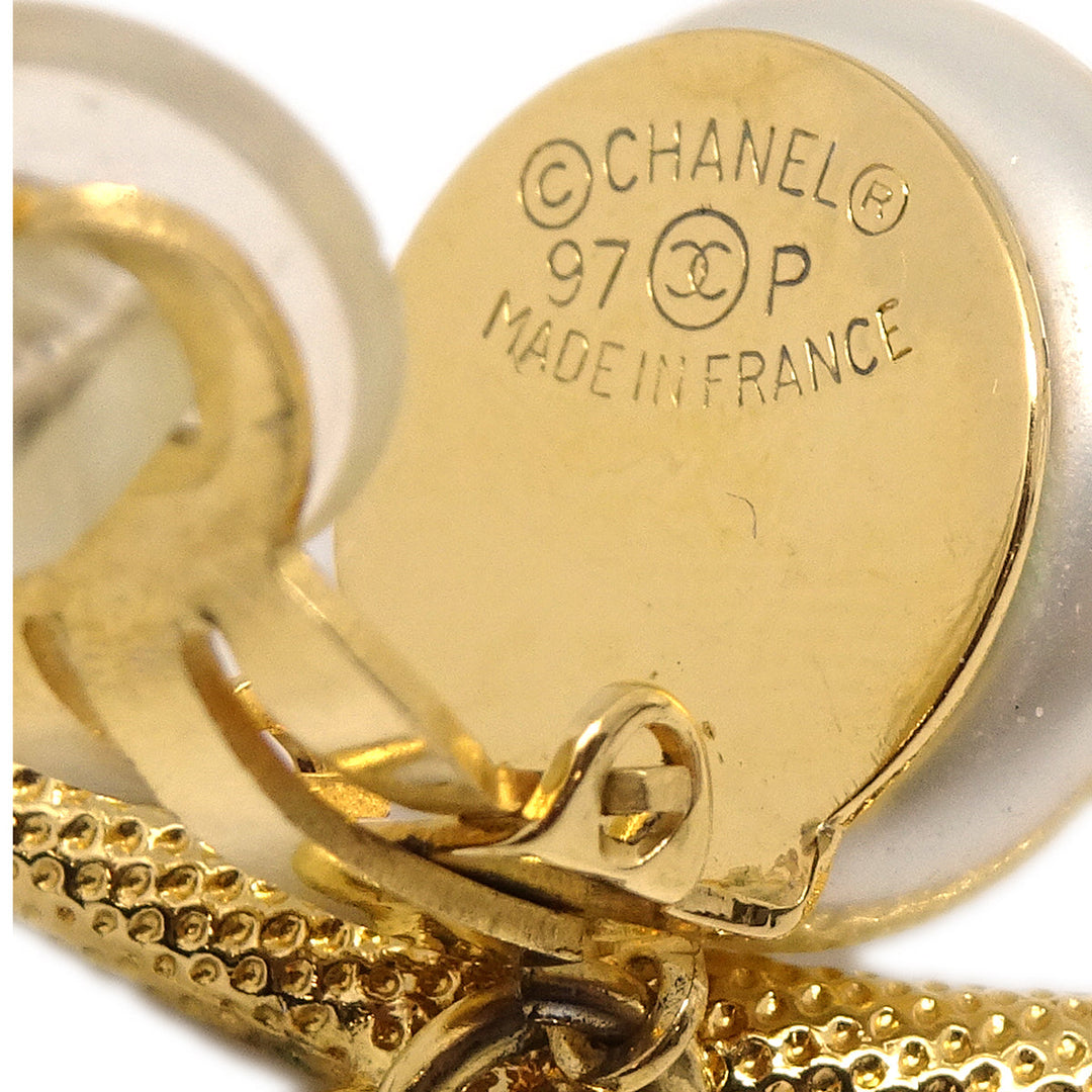 Top Quality Chanel Hoop Earrings Gold Artificial Pearl Clip-On 97P