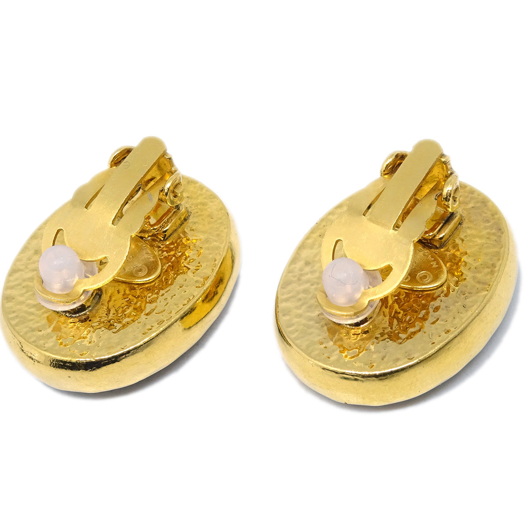 Top Quality Chanel Gripoix Oval Earrings Clip-On Blue 93A