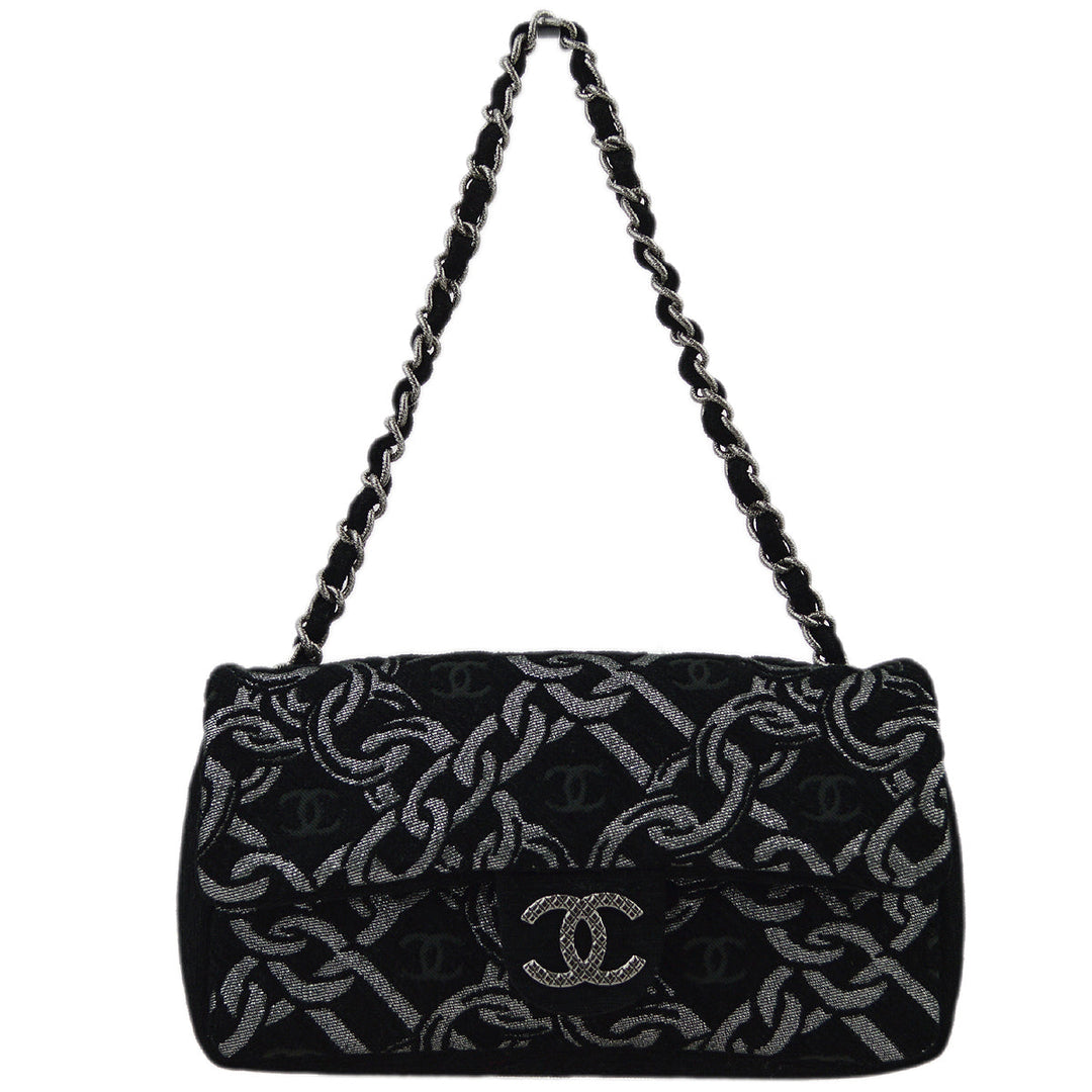 Top Quality Chanel Black Canvas Classic Single Flap Chain Handbag