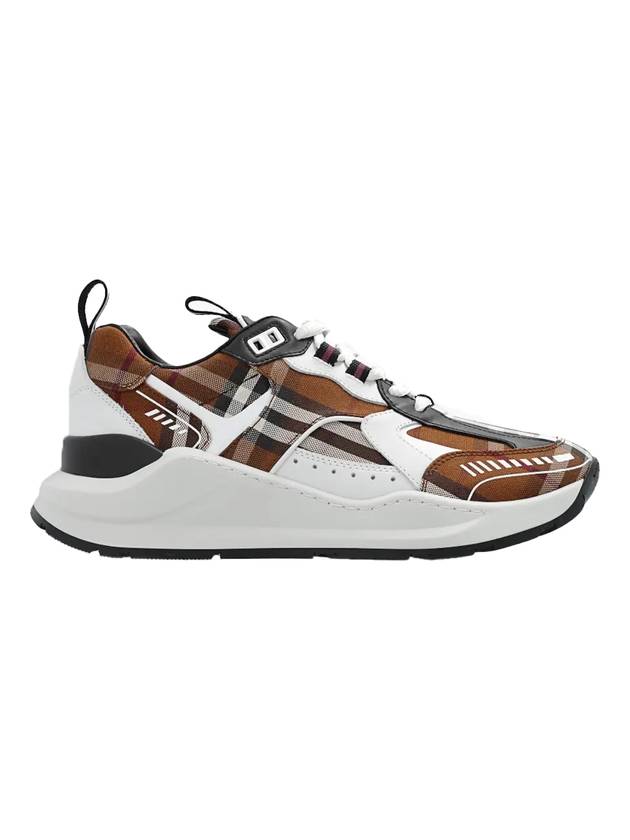Burberry Vintage Check Cotton Leather Low Top Sneakers Brown
