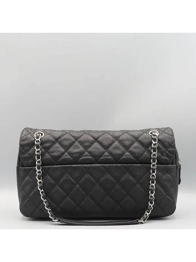 A67742 Black EASY CAVIAR Flap Silver COCO Logo Large Zip up Chain Shoulder Bag Chanel