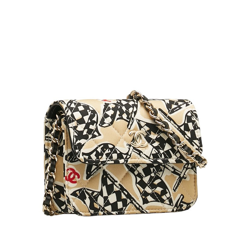 Top Quality Chanel Checker Flag Year-End  Mini Chain houlder Bag Beige Multicolor Canvas  CHANEL