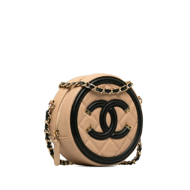 Top Quality Chanel Cocomark CC Figure rounded sliding chain shoulder bag beige black caviar s ladies CHANEL