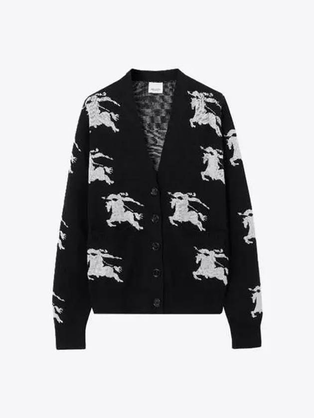 Burberry Cotton EKD Intarsia Knit Cardigan Black White