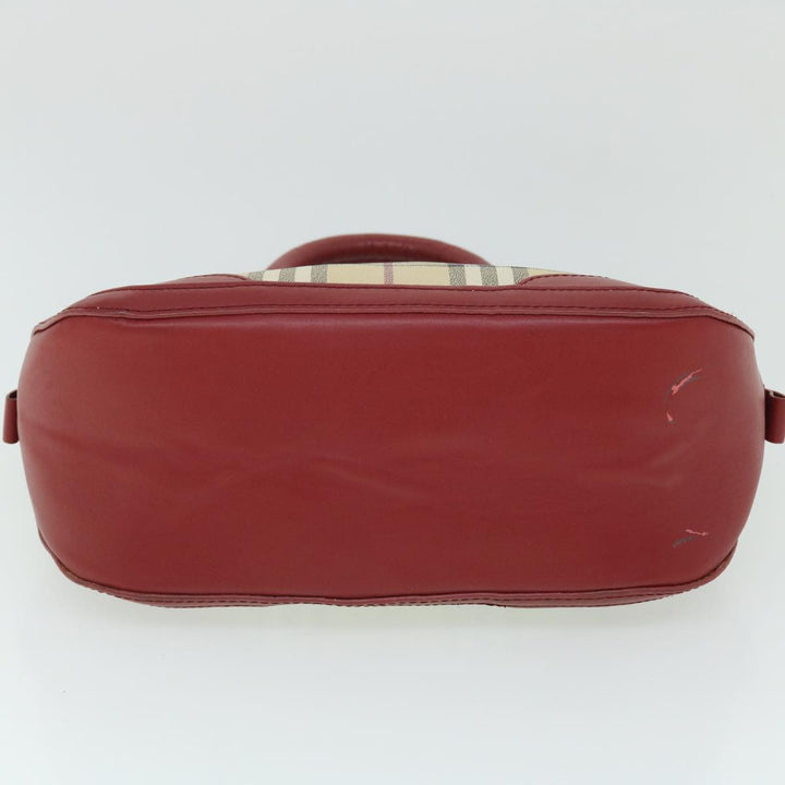 BURBERRY Nova Check Hand Bag PVC Leather 2way Beige Red Auth 52129