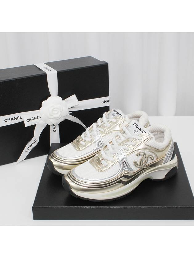 Fabric Laminated Low Top Sneakers Gold Chanel