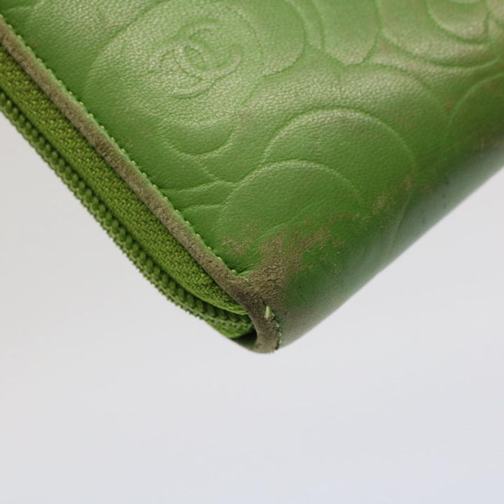 Chanel Camelia Long Wallet Leather Green CC Auth 52452