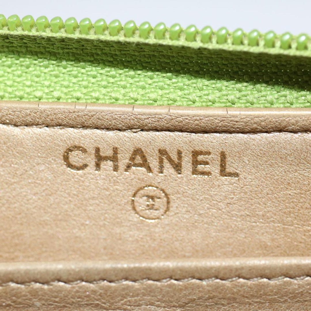 Chanel Camelia Long Wallet Leather Green CC Auth 52452
