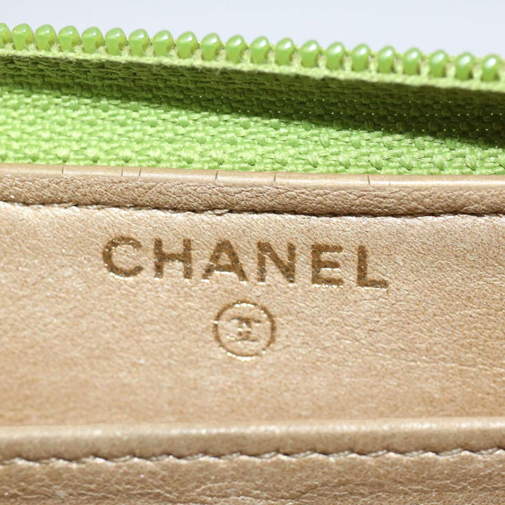 Chanel Camelia Long Wallet Leather Green CC Auth 52452