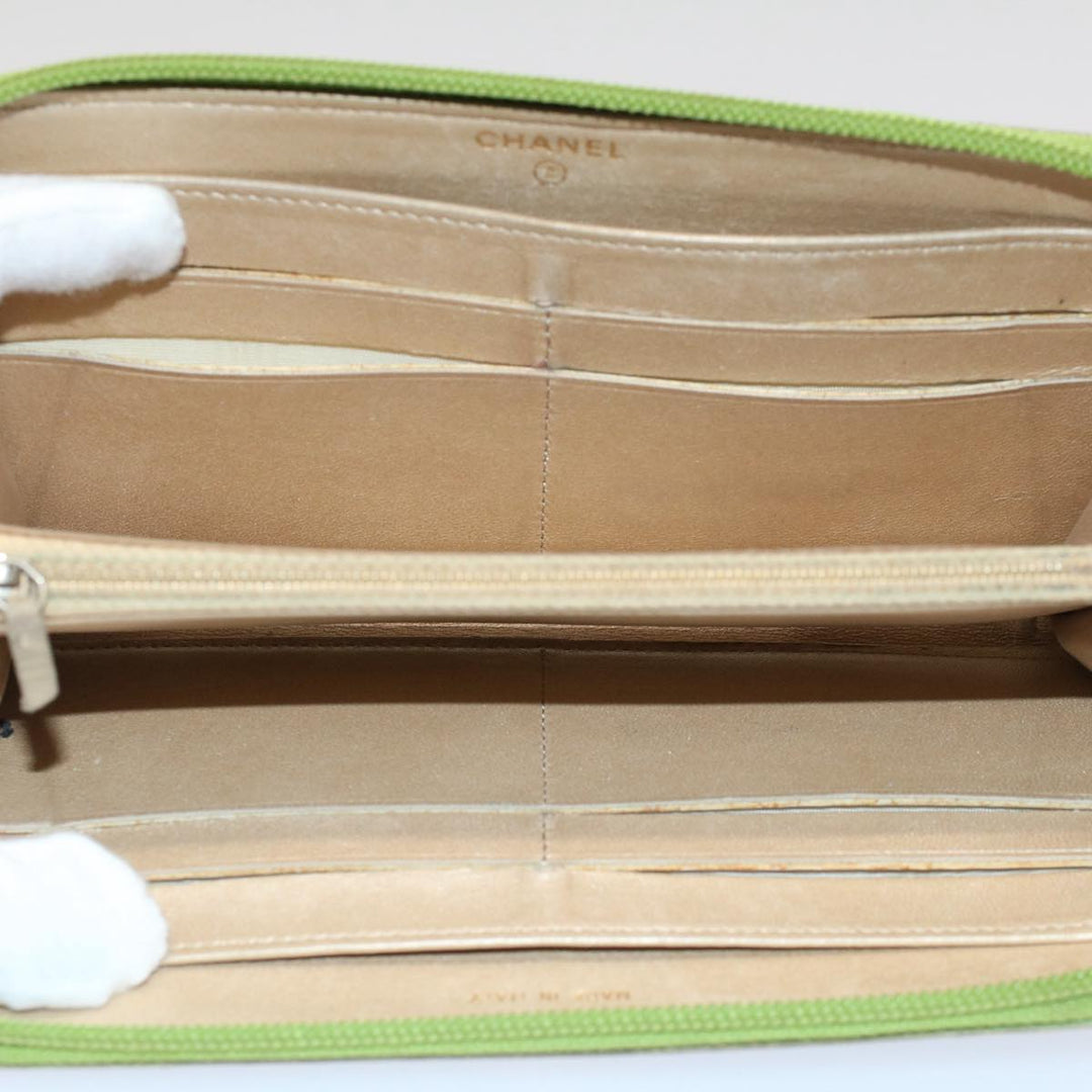 Chanel Camelia Long Wallet Leather Green CC Auth 52452