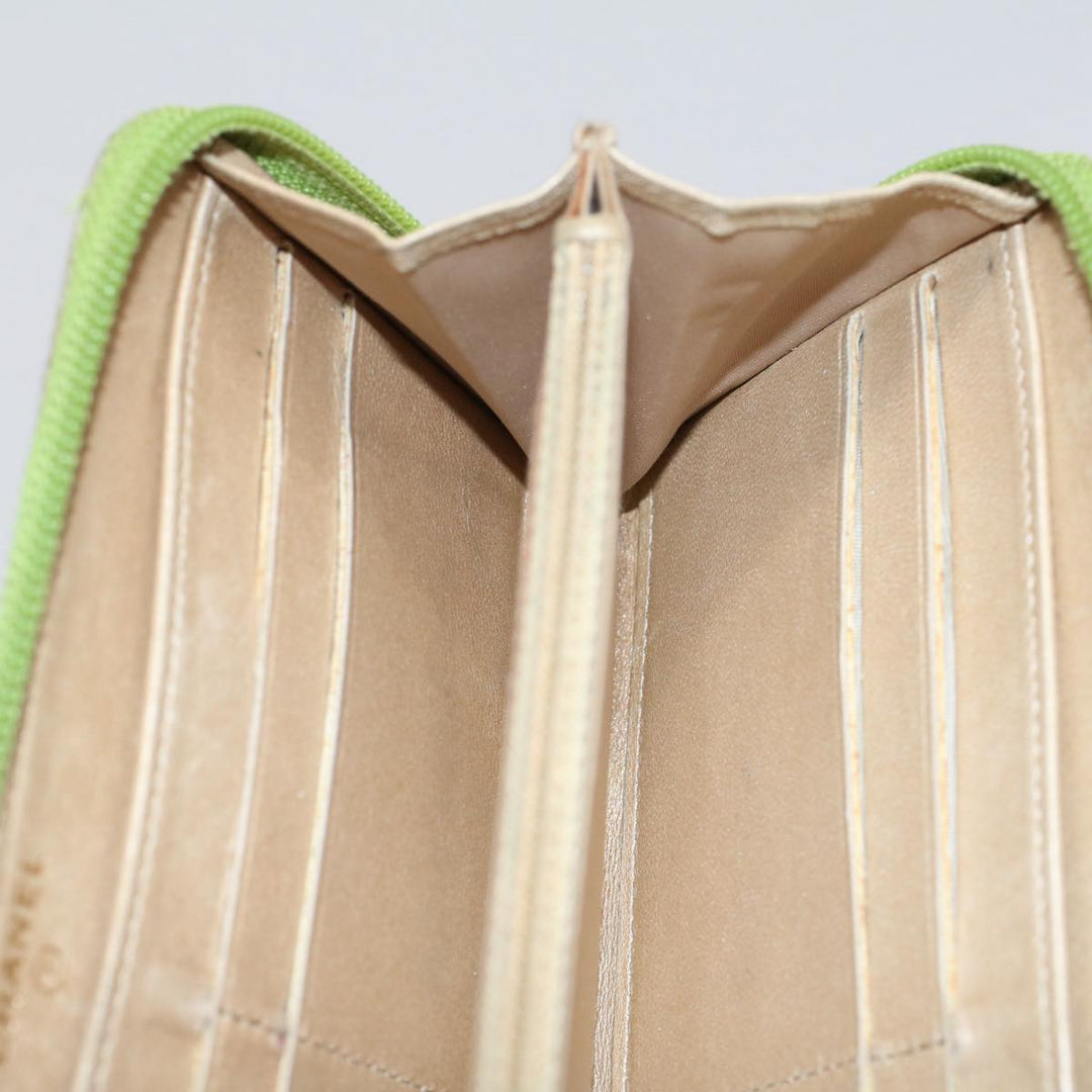 Chanel Camelia Long Wallet Leather Green CC Auth 52452