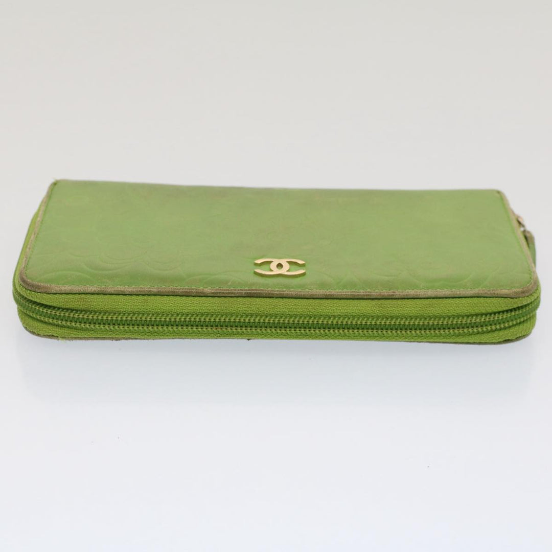 Chanel Camelia Long Wallet Leather Green CC Auth 52452