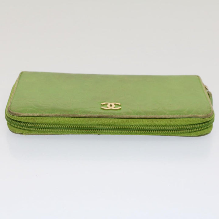 Chanel Camelia Long Wallet Leather Green CC Auth 52452