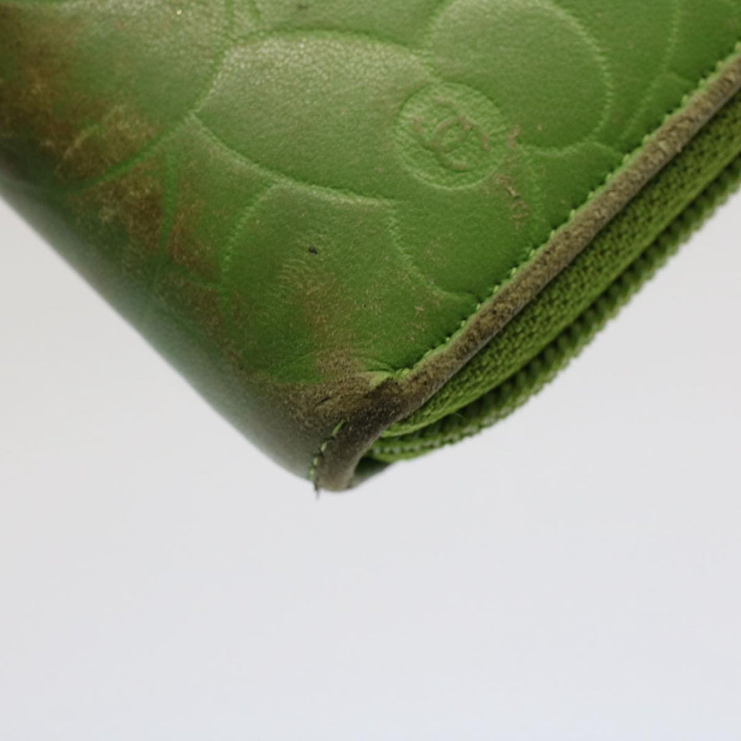 Chanel Camelia Long Wallet Leather Green CC Auth 52452