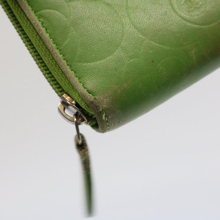 Chanel Camelia Long Wallet Leather Green CC Auth 52452