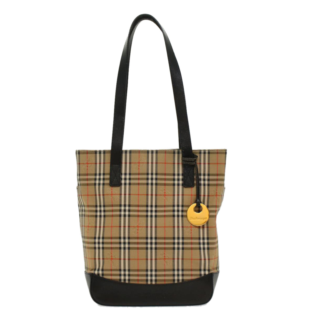 BurberrySs Nova Check Shoulder Bag Nylon Leather Beige Auth 52494