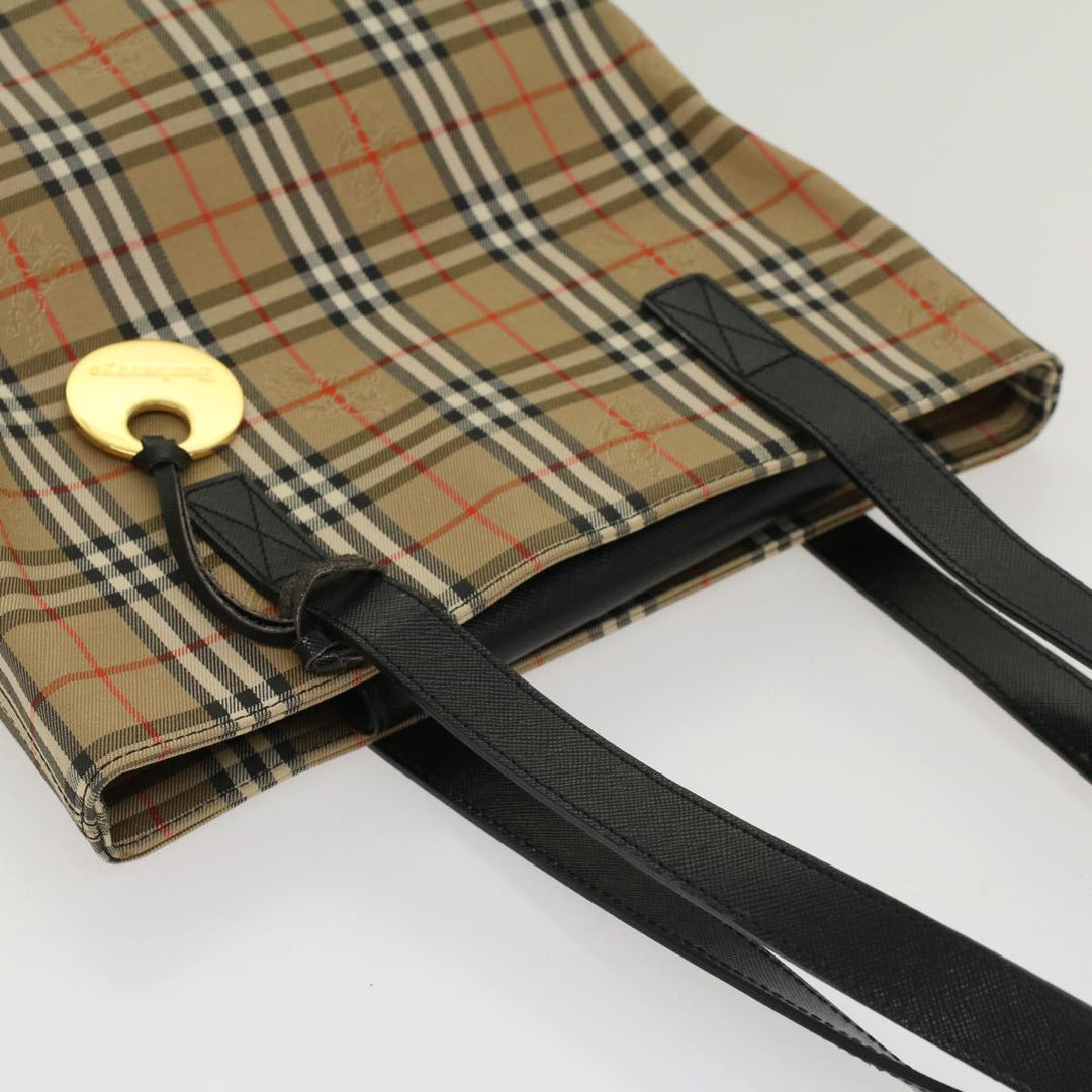 BurberrySs Nova Check Shoulder Bag Nylon Leather Beige Auth 52494
