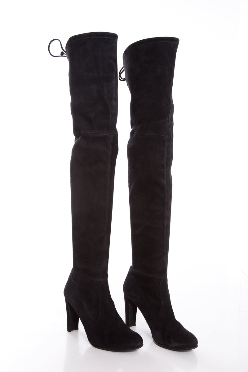 Stuart Weitzman Black Suede Highland Boots SZ 8.5