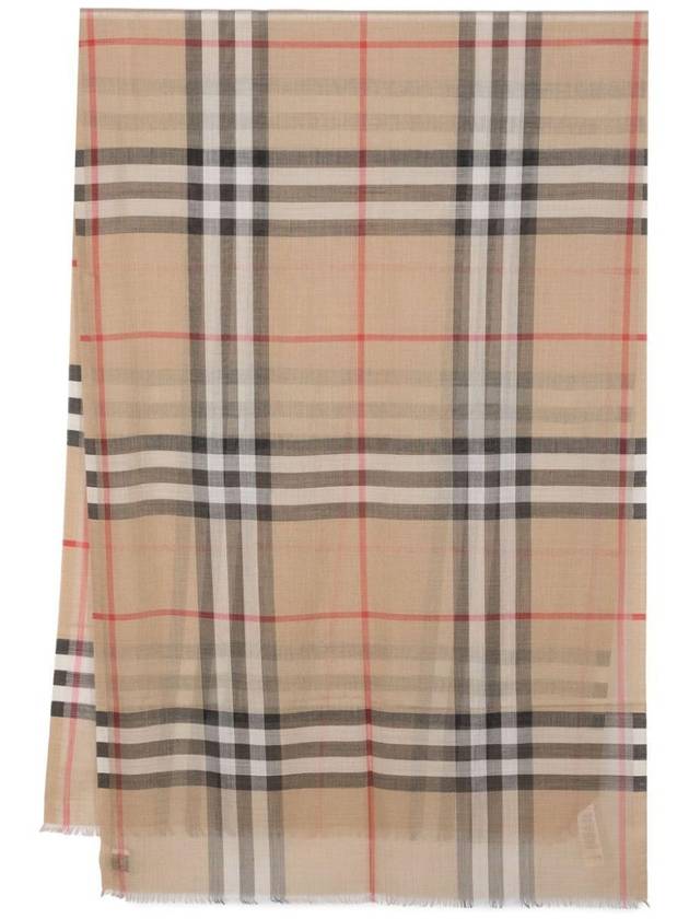 Burberry Check Wool Silk Scarf Beige