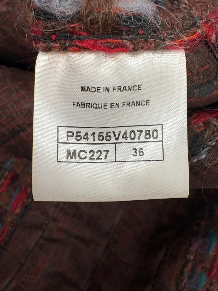 Top Quality Chanel 16P Mohair Red & Blue Tweed Gilet Jacket With Bronze Button Detail Size FR 36 (UK 8)