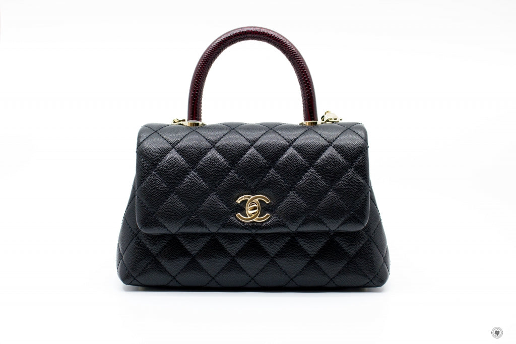 Top Quality Chanel A92990B05068 Coco Handle Black/burgundy Caviar Small Shoulder Bags Pbhw