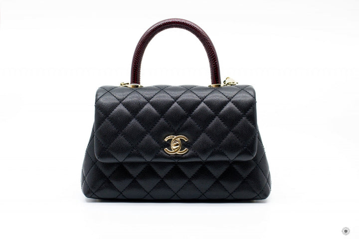 Top Quality Chanel A92990B05068 Coco Handle Black/burgundy Caviar Small Shoulder Bags Pbhw