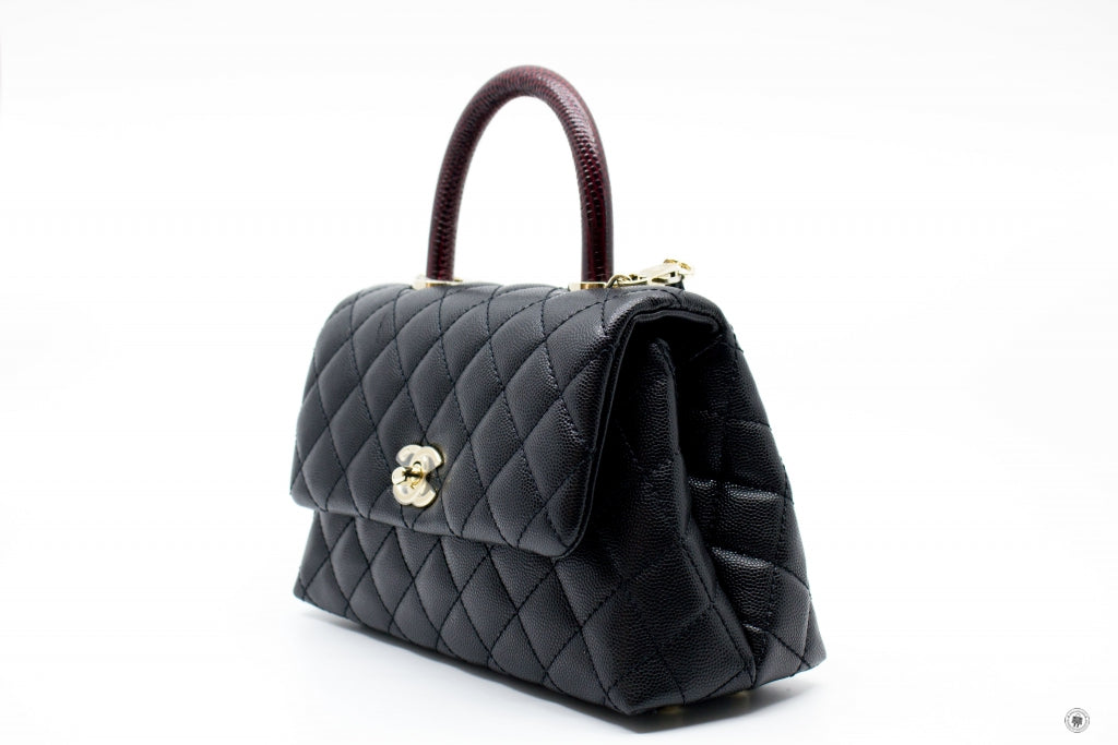 Top Quality Chanel A92990B05068 Coco Handle Black/burgundy Caviar Small Shoulder Bags Pbhw