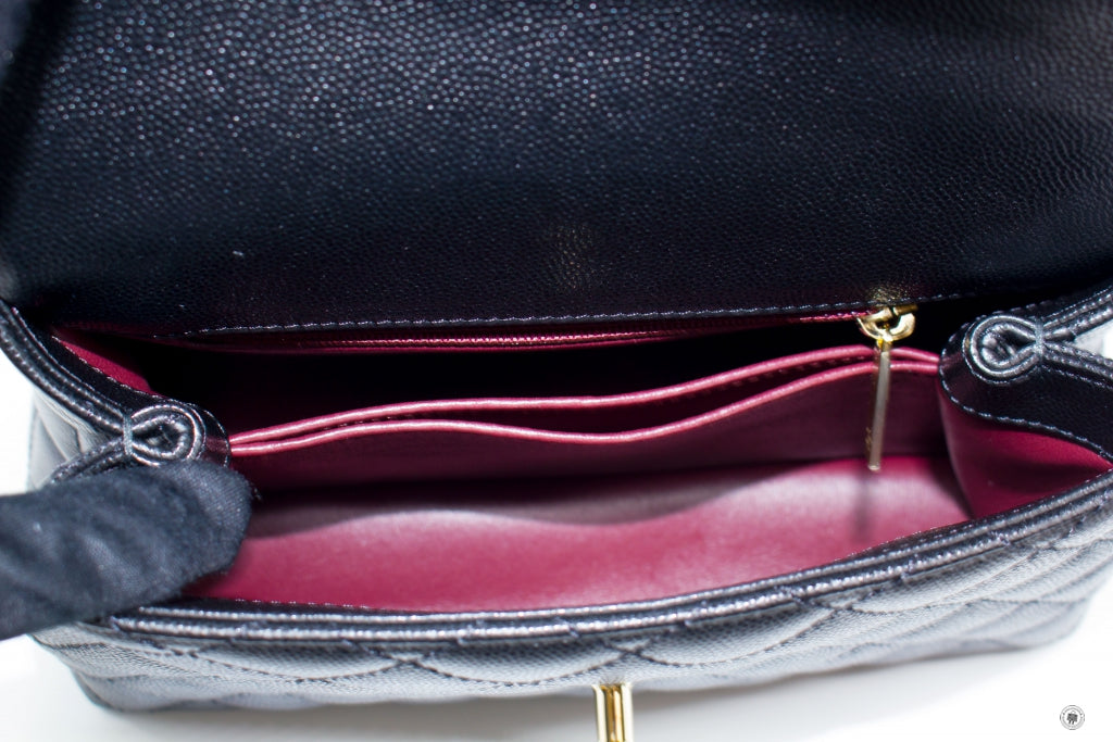 Top Quality Chanel A92990B05068 Coco Handle Black/burgundy Caviar Small Shoulder Bags Pbhw