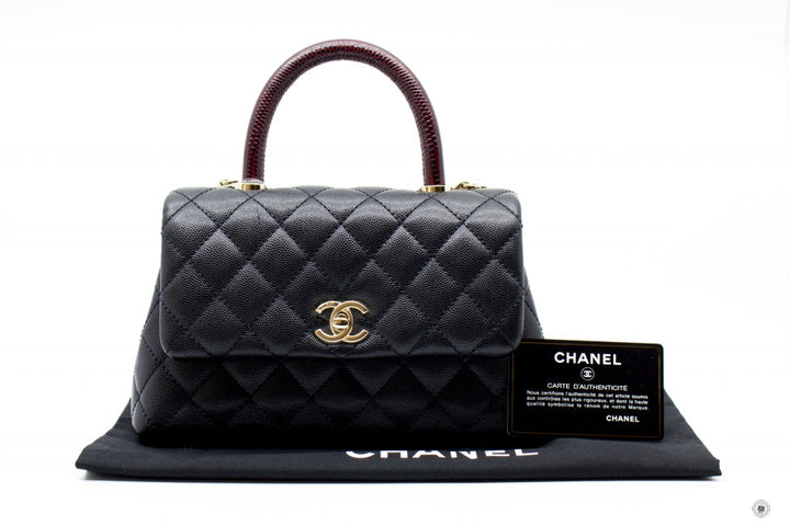 Top Quality Chanel A92990B05068 Coco Handle Black/burgundy Caviar Small Shoulder Bags Pbhw