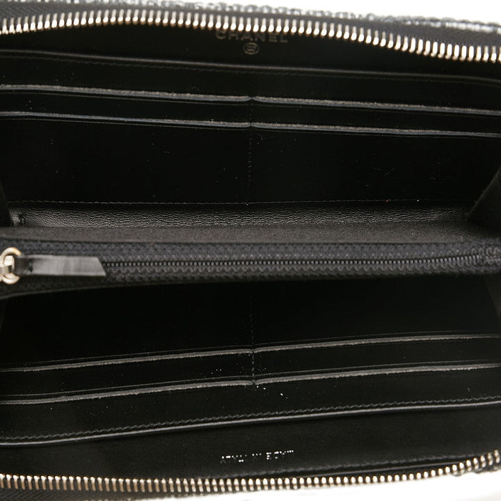 Top Quality Chanel Long Zip Wallet in Tweed Denim Blue
