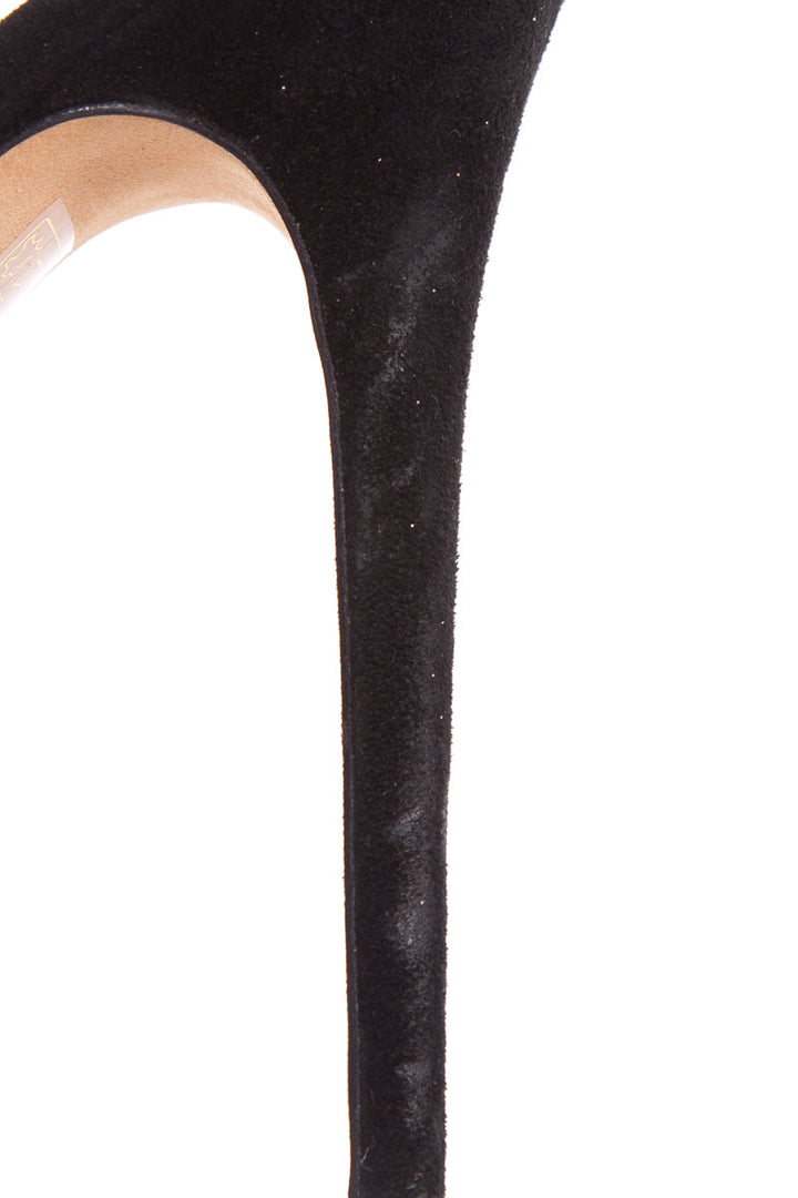 Jimmy Choo Rose Gold Glitter & Black Suede Heels SZ 41