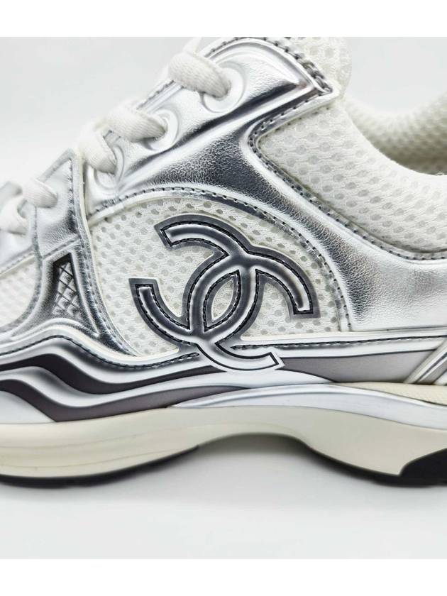 Fabric Laminated Low Top Sneakers Silver Chanel