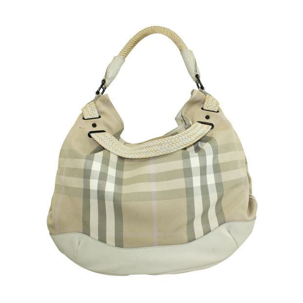 BURBERRY Large Checked Hobo Bag