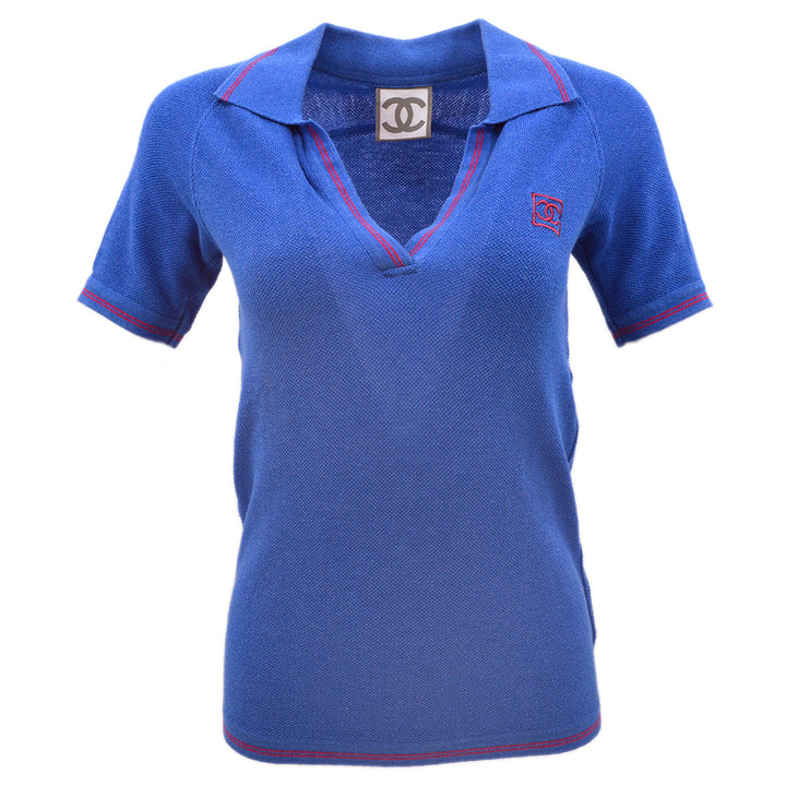 Top Quality Chanel Short Sleeve Knit Tops Shirt Blue 06S #36